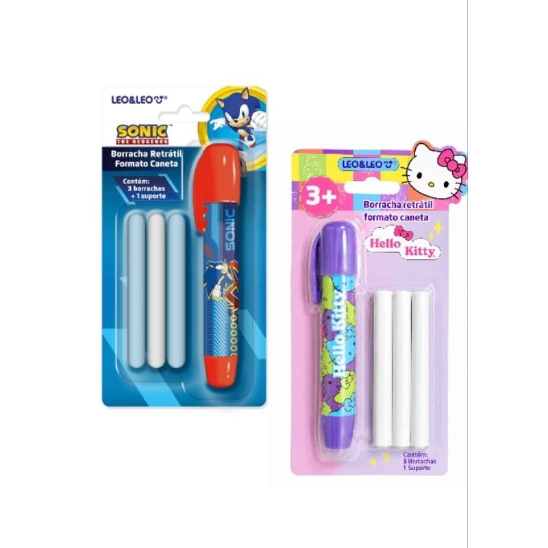 Borracha Retratil Formato Caneta Sonic - Borracha Caneta Retratil Hello Kitty Divertida Fofa  Leo&Leo - volta as aulas