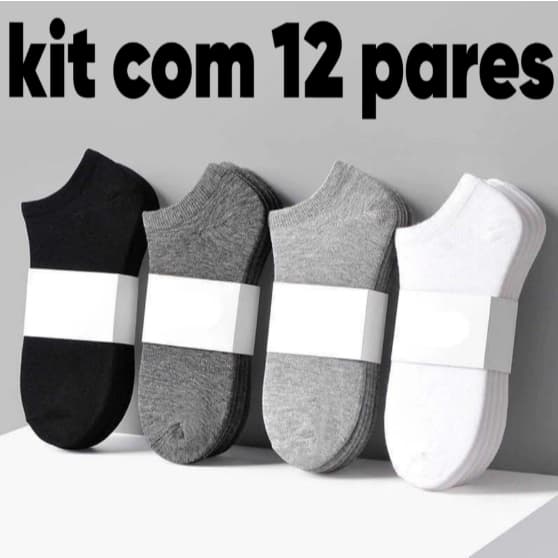 Kit de meia soquete cano curto masculina feminina algodão 3 - 6 - 9 - 12 Pares