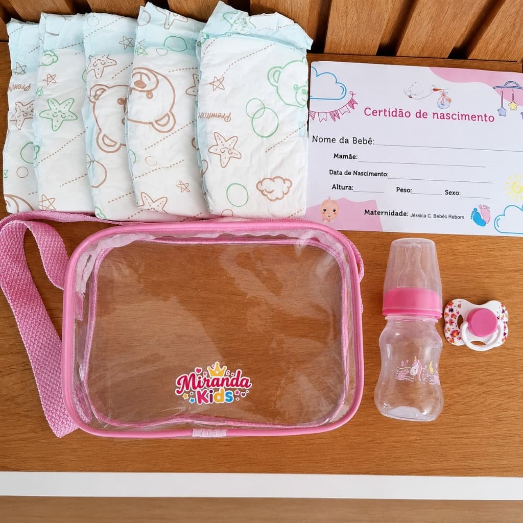 kit Acessórios + Bolsa Maternidade Para Boneca Reborn