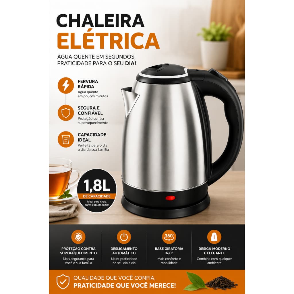 Chaleira Termica 1.8 2.0 Litros Com Tampa Desliga Automatico 110V 200V Inox