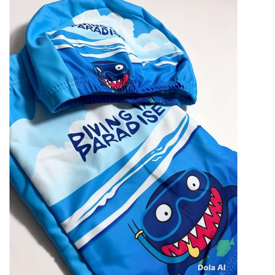 Kit Sunga Box Infantil Com Touca Natação Traje De Banho Menino Praia Proteção Uv
