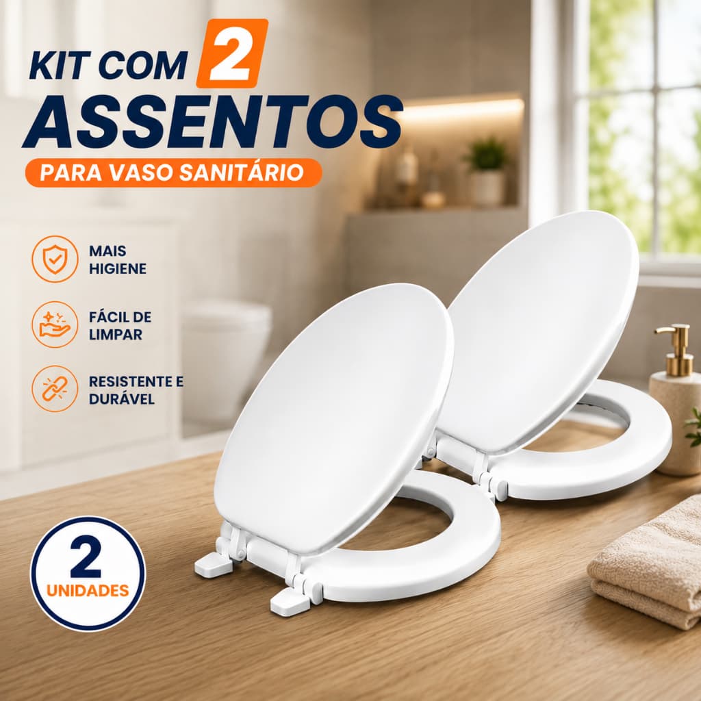 Kit 2 Assentos Sanitários Almofadados Premium Com Tampa