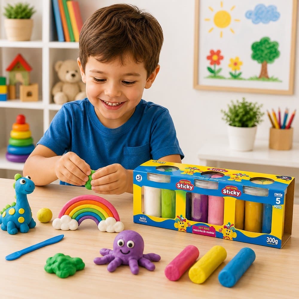 Kit 3 Potes Massinha 75g Textura Soft Atóxica Coloridas Infantil Educativo 3+