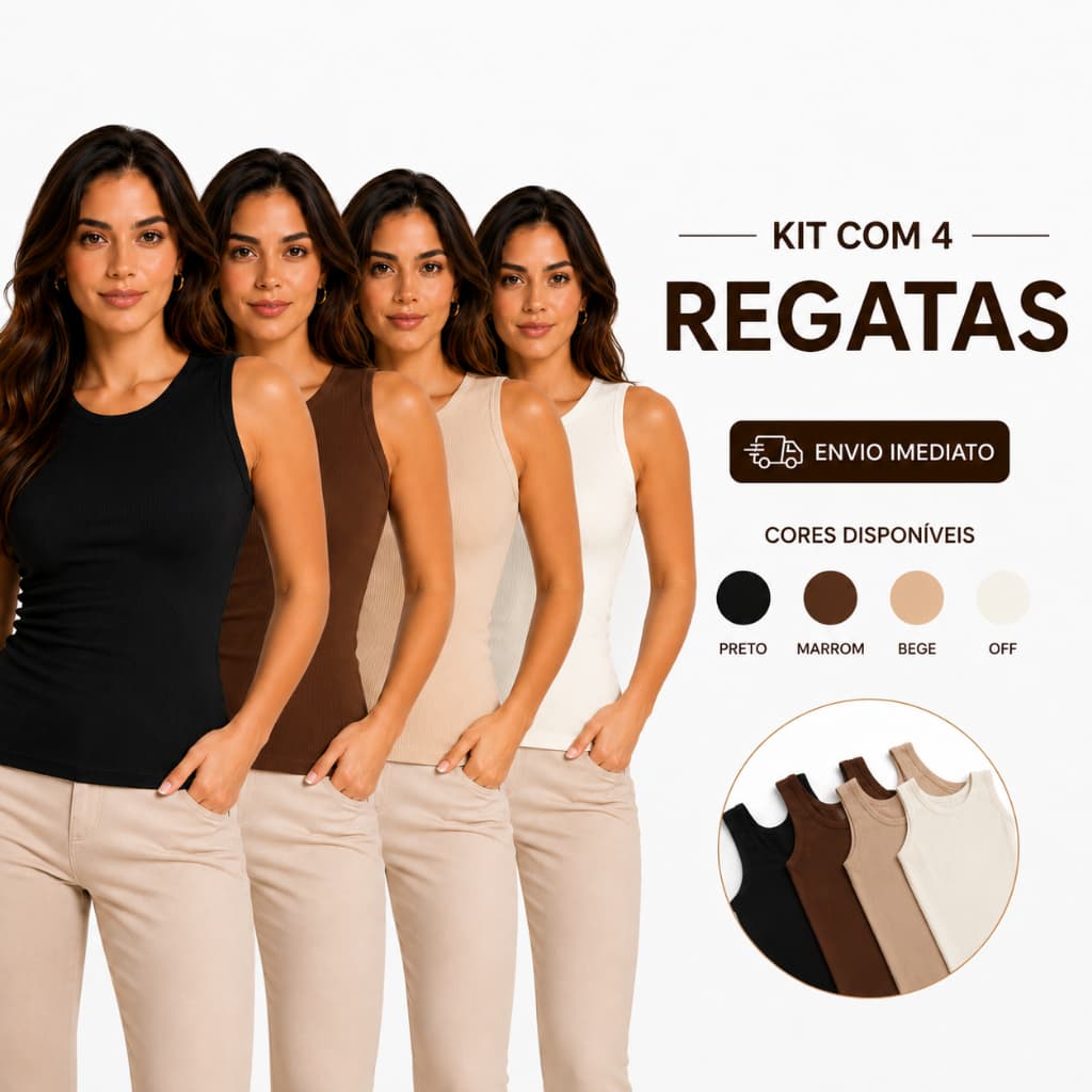 Kit Com 4 Regata Canelada Ribana Básica Blusinha Feminina Tendência Verão Blusa Feminino