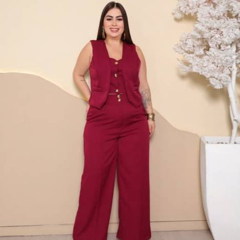 Conjunto Elegante Colete Social E Calça Pantalona De Alfaiataria PREMIUM Com Bolsos Cintura Alta Confortável