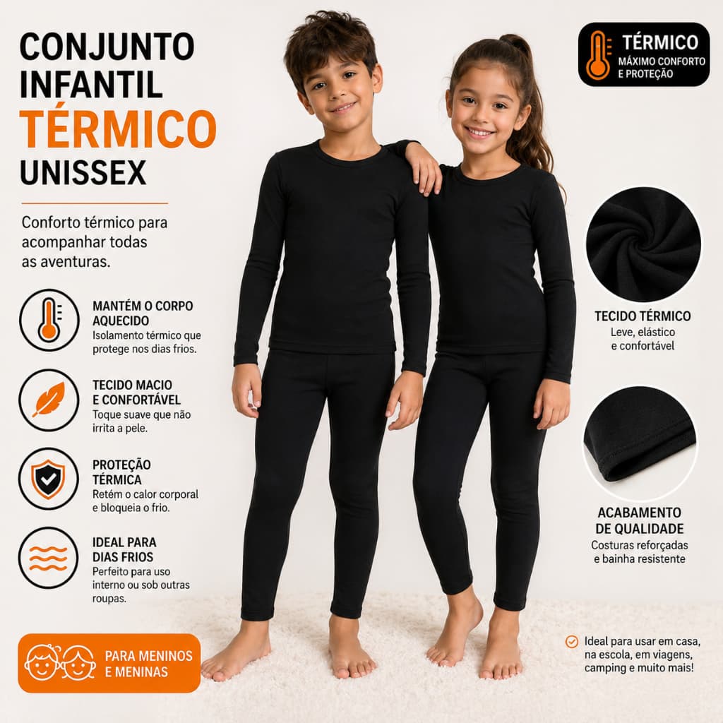 Conjunto Térmico Infantil Unissex Segunda Pele Inverno Blusa Manga Longa + Calça Menino e Menina