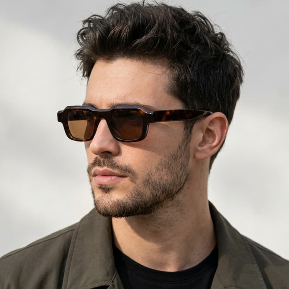 Óculos de Sol Masculino Quadrado Retrô Vintage UV400 Acetato Premium Casual Elegante