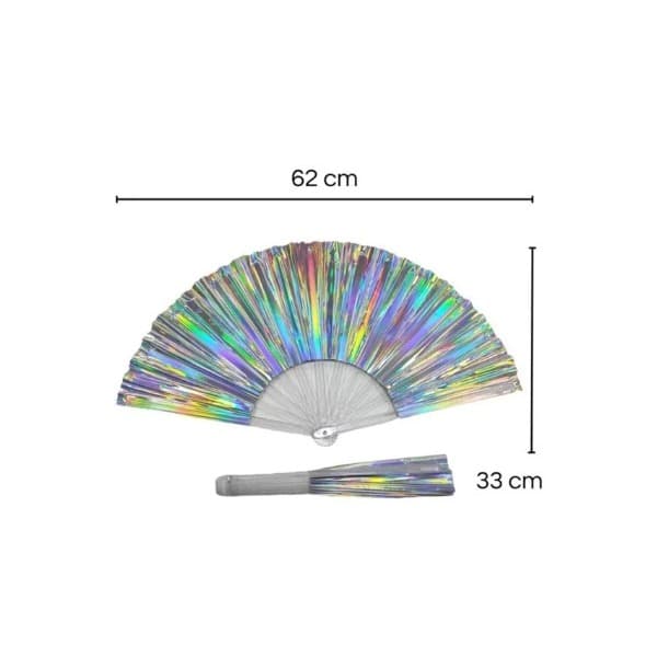 Leque Grande Holográfico - Efeito Visual Incrível, Hastes Transparentes, Sem Barulho