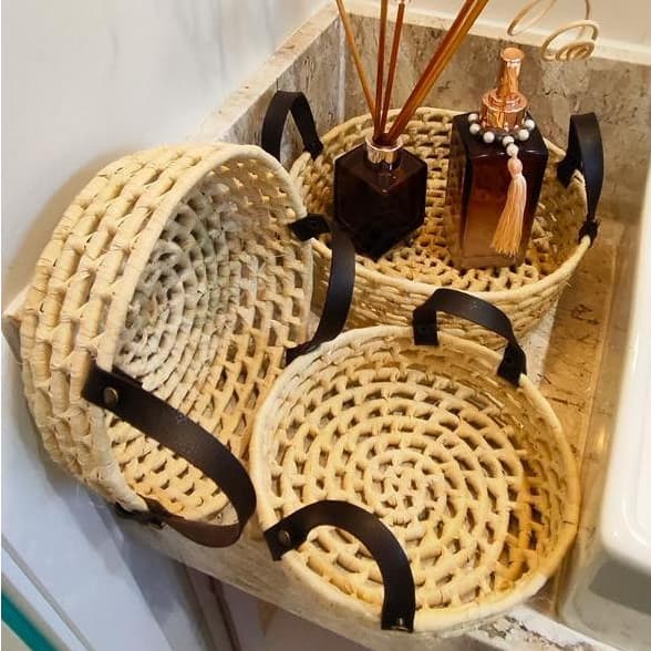 Kit 3 Cestas Redondas Com Alça Coisas Diferentes Para Casa Decoração Elegante Natal Artesanato
