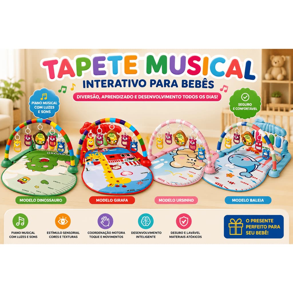 Tapete Musical Interativo Infantil Bebes Estimulacao Sensorial Com Arco Vermelho