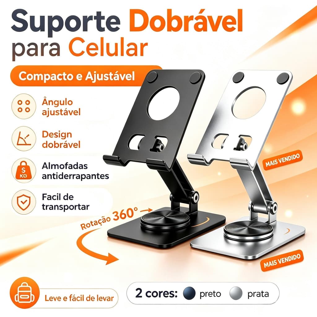 Suporte para Celular 360° Ajustável – Antiderrapante, Rotacionável, Dobrável, Para Mesa e Cama S2