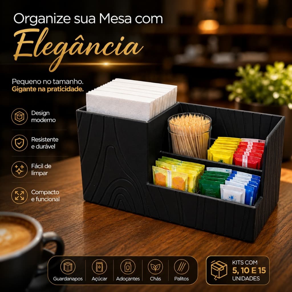 Porta Sachê Organizador Café Açúcar Adoçante Guardanapo Kit 5 10 15 Unidades