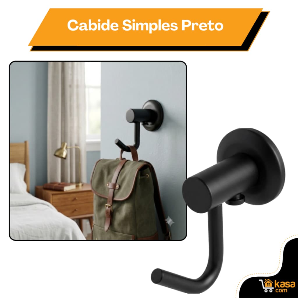 Porta Toalha Preto Cabide Simples Para Banheiro