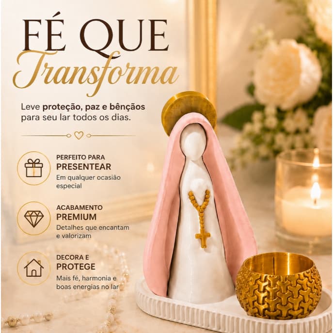 Nossa Senhora Decorativa com Bandeja e Porta Vela Kit Religioso Católico Premium Decoração para Casa Presente de Fé