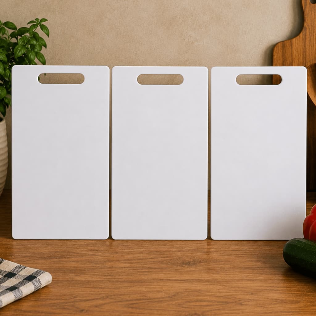 Kit 3 Tábua Para Corte Grande Lisa De Carne De Plástico Cozinha Branca PVC