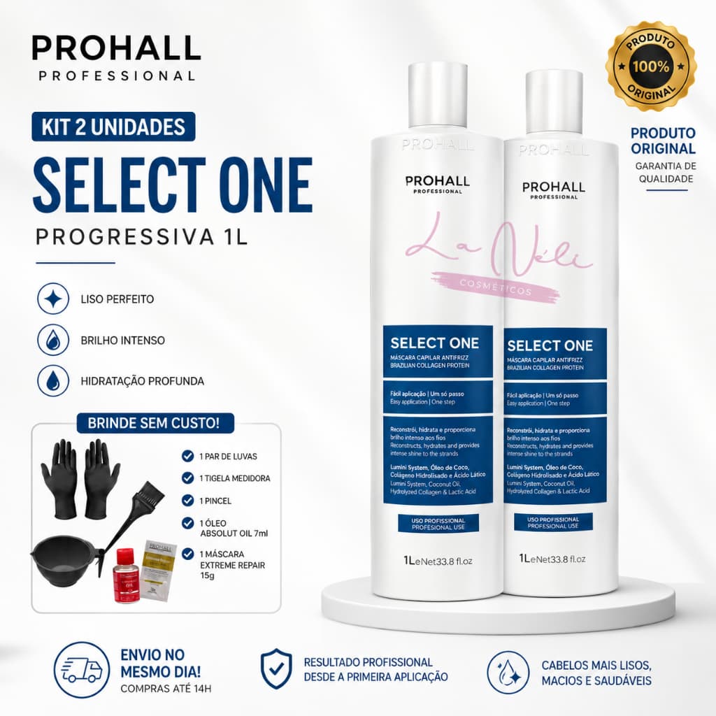 2 Select One Prohall 1L Progressiva Antifrizz Alinhamento Capilar