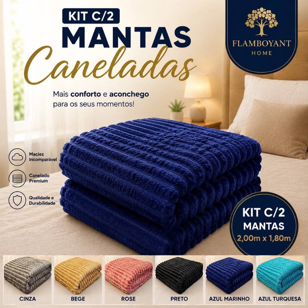 Kit 2 Mantas Cobertor Manta Canelada Casal 2,00x1,80 Super Luxo