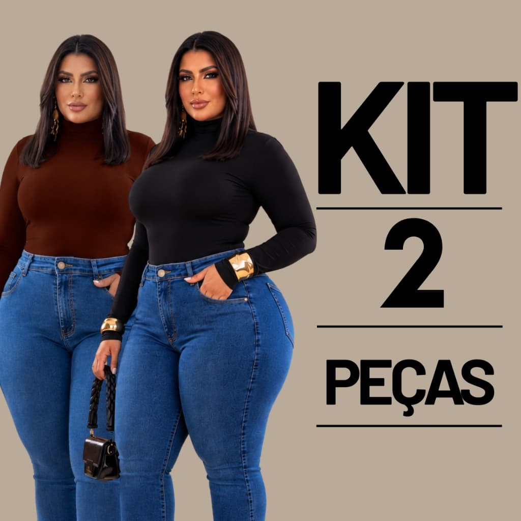 KIT 2 Manga Longa Plus Size Cacharrel Feminina Gola Alta Segunda Pele Estilosa Casual Suplex Inverno