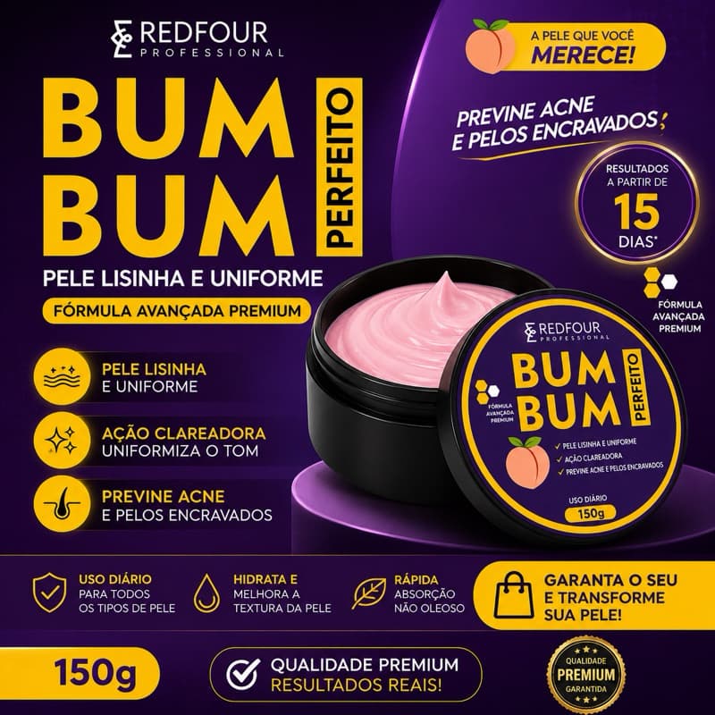 Creme Bumbum perfeito 150g - Tratamento Foliculite Estrias E Celulite REDFOUR PROFESSIONAL