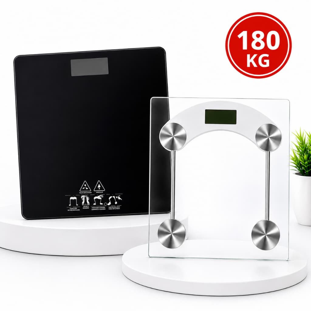 Balança Corporal Digital De Vidro Design Moderno Quadrada Até 180kg Cor Transparente Preta