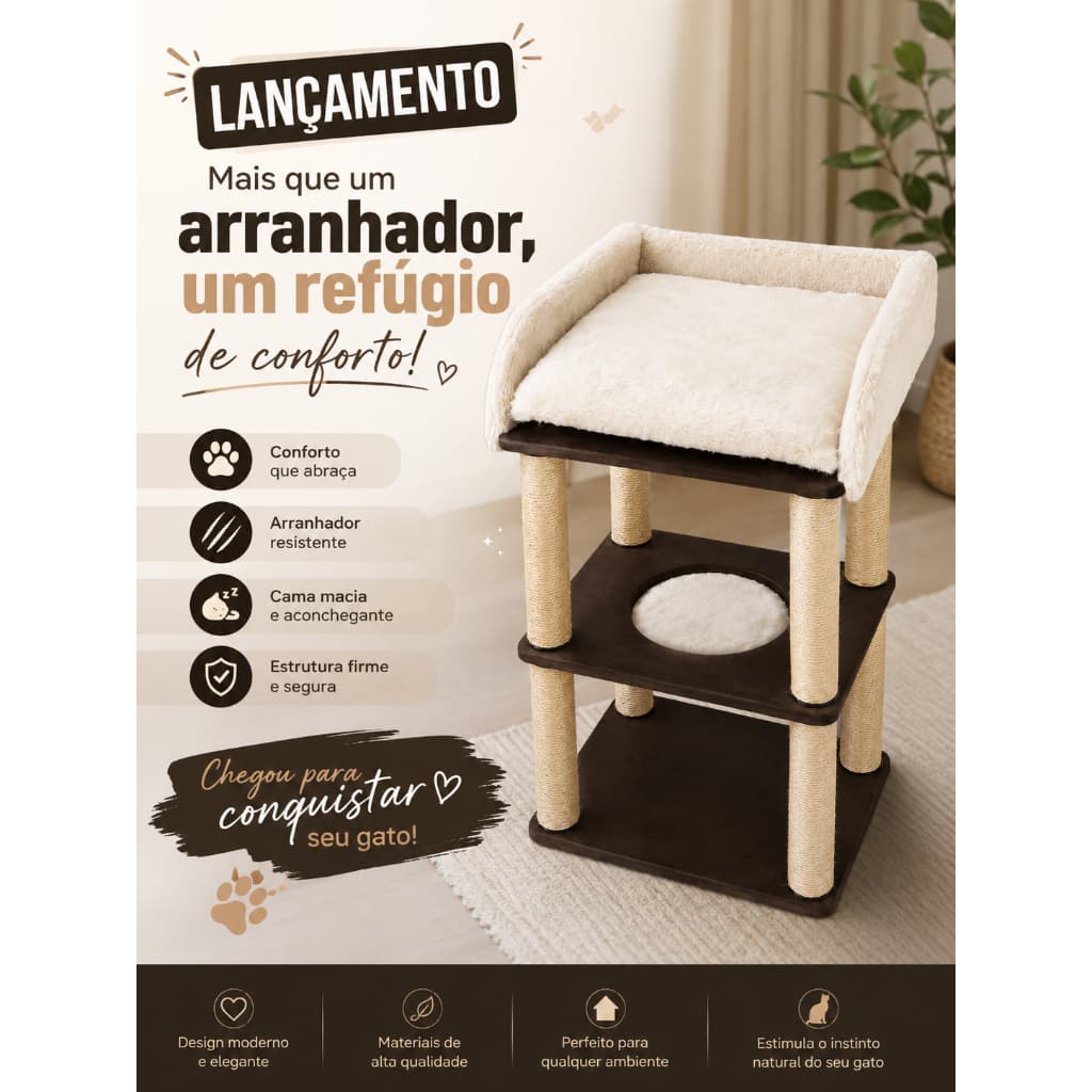 Zaiz Pet Cat Cushion Arranhador Premium com Almofada 98 cm Altura Tecido Soft e Pelúcia Conforto e Resistência para Gato