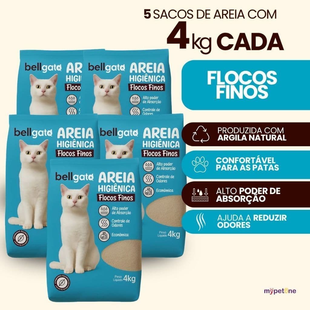 Areia Sanitária Para Gatos Bellgato Extra Fina Areia Para Gato Argila Pipicat Barata 4Kg a 20Kg