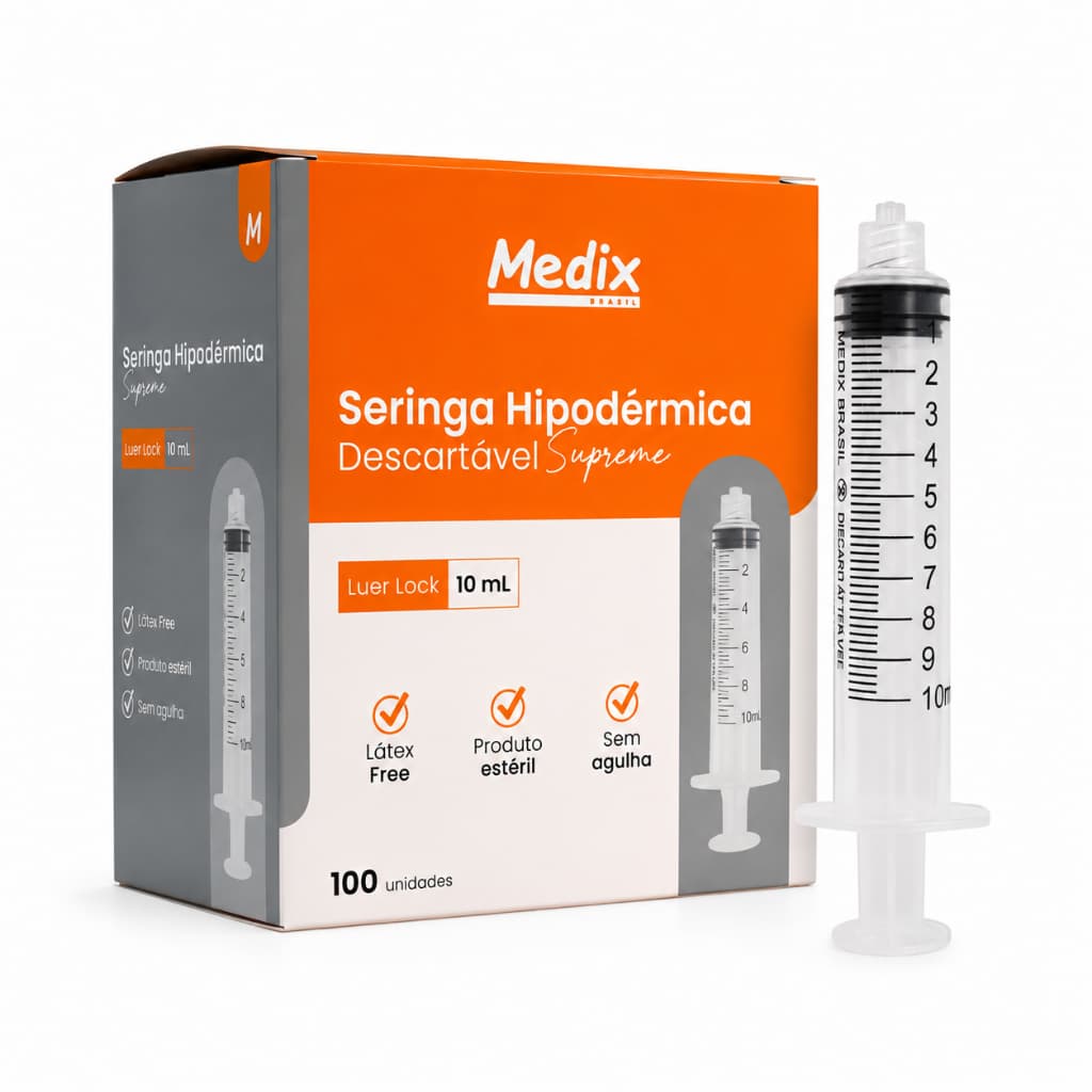 Seringa 10ml Luer Lock Medix Supreme 100un Sem Látex