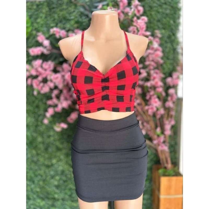 BLUSA FEMININA XADREZ CAIPIRA FESTA JUNINA CROPPED COSTA NUA