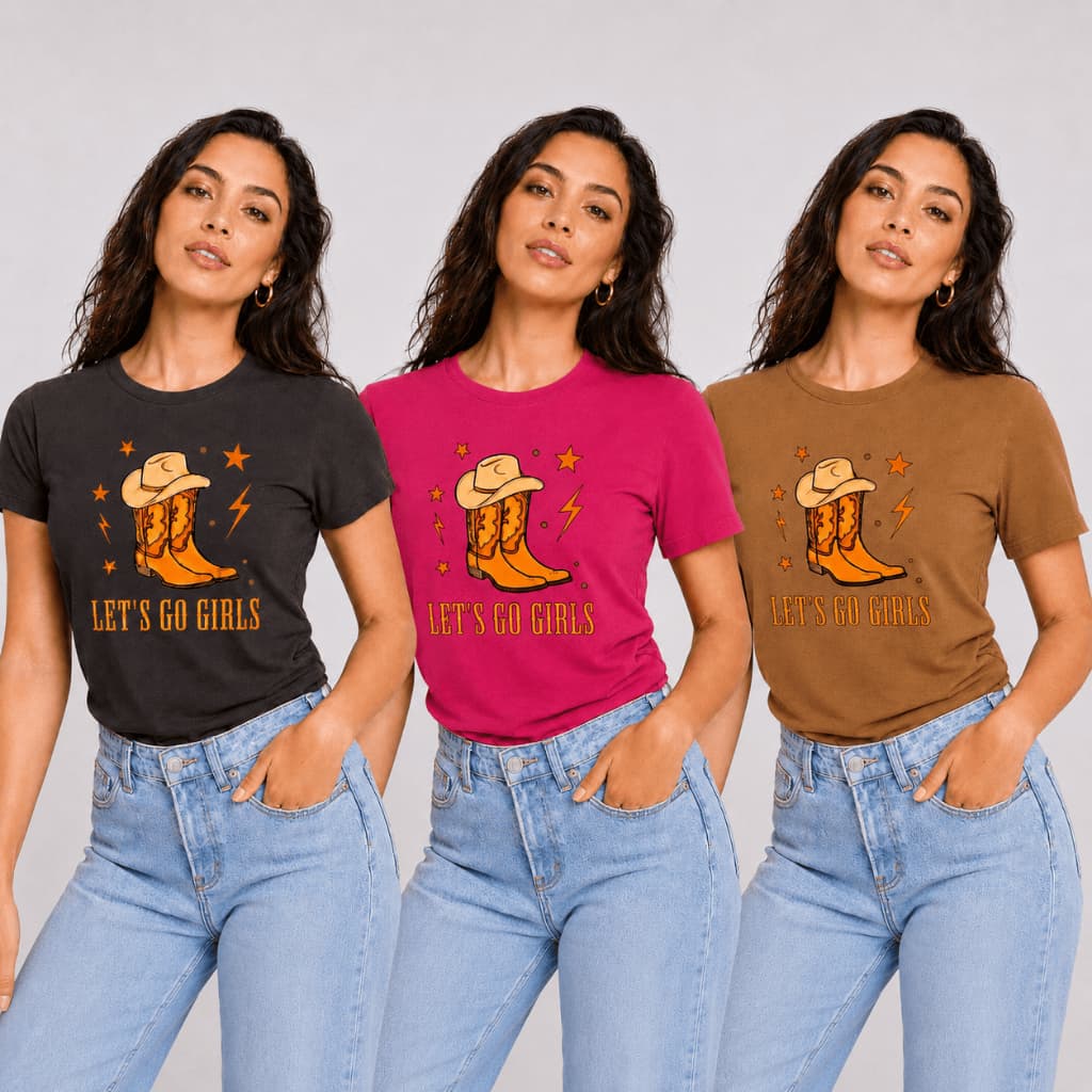 Camiseta Feminina Estampada Contry  Cow Girl Bota a e Chapéu Boiadeira T-Shirt 100% Algodão