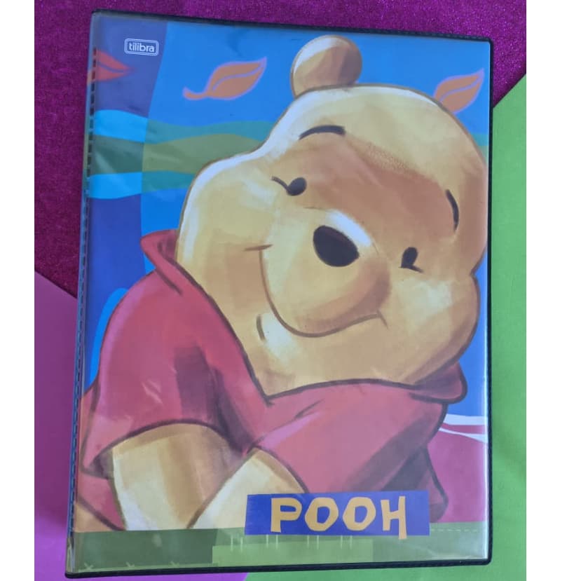 Fichário Ursinho Pooh com cartela de adesivos metalizados - Vintage Anos 2000 - Tamanho Universitário