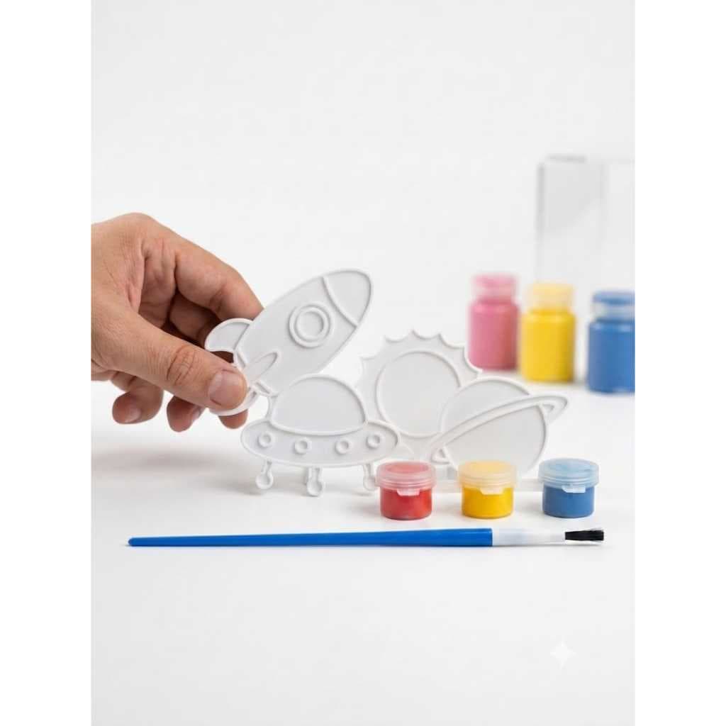 Kit Pintura Espaço Com 4 Desenhos + 3 Tintas + 1 Pincel