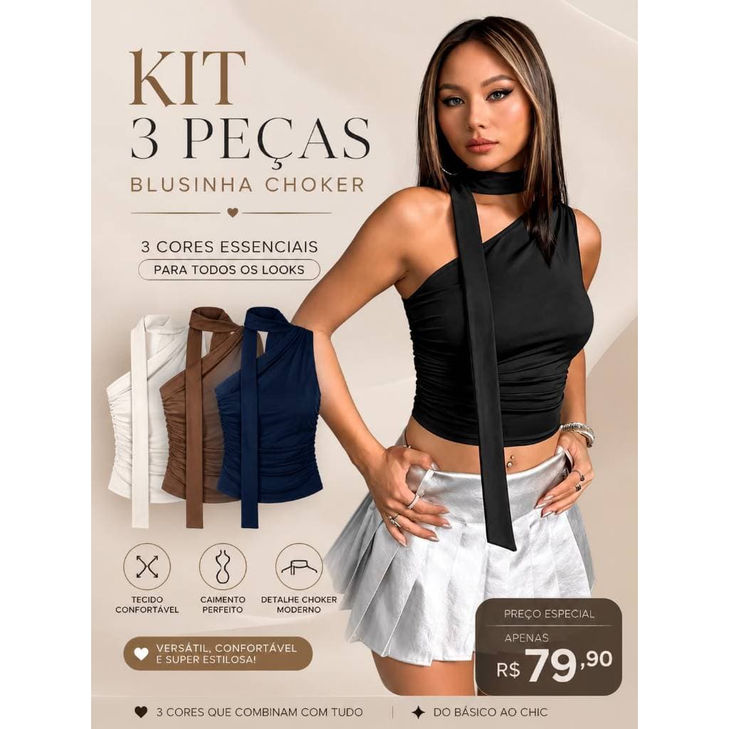 Kit 3 Blusinhas Choker | Tendência 2026