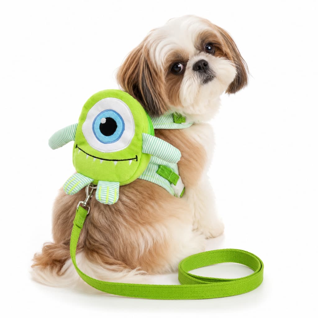 Peitoral Para Cachorro Com Mochila Ajustável Guia Inclusa Para Cães Pequenos Monstrinho Verde