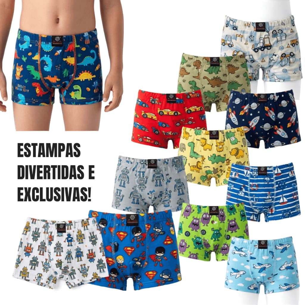 Kit Cueca Boxer Infantil  Menino Masculina Coeca Box Malha Macia Confortável Não Aperta P M G GG
