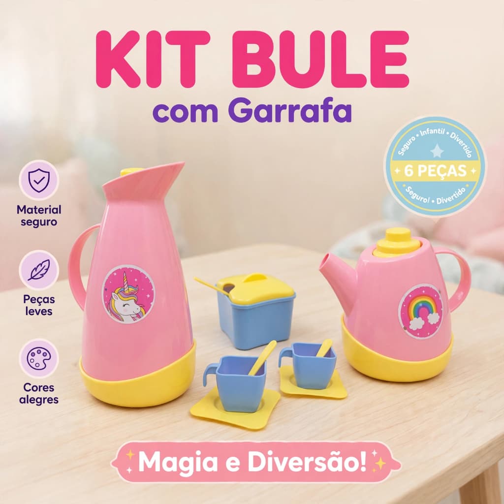 Garrafa ou Bule Cozinha Infantil Chá Café Mini Chef Peças Brinquedo Casinha Educativa