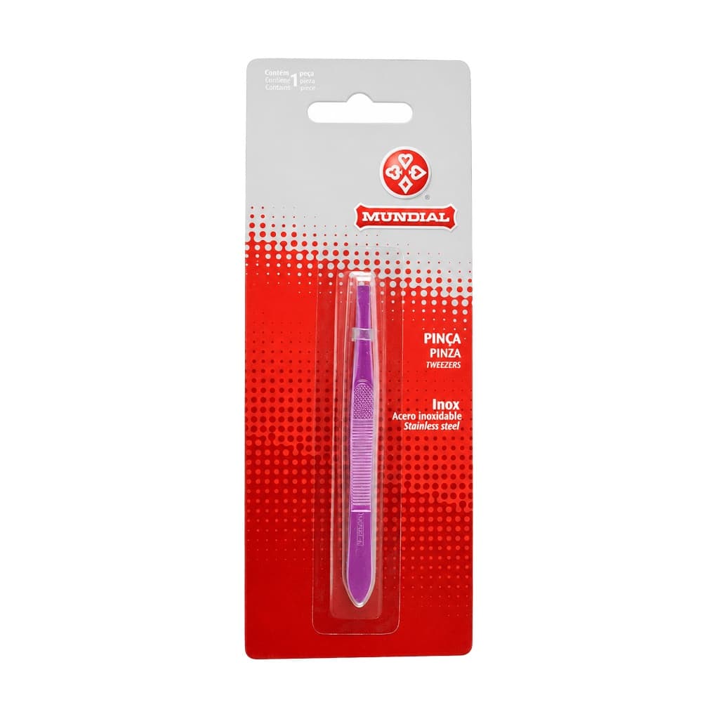Pinça Reta para Sobrancelha Inox Colors Roxa - Mundial
