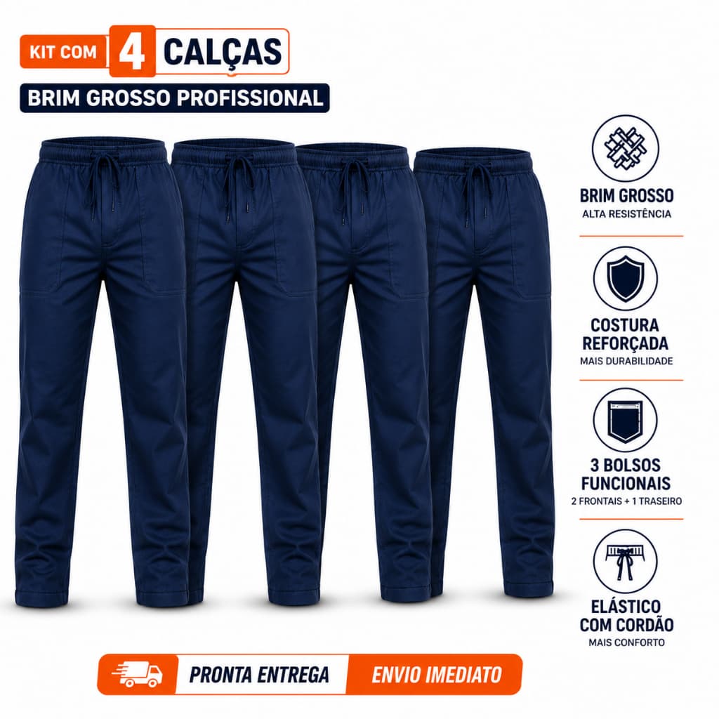 Kit 4 Calças para Uniforme De Brim Pesado Forte Reforçada Trabalho Oficina Construção Manutenção