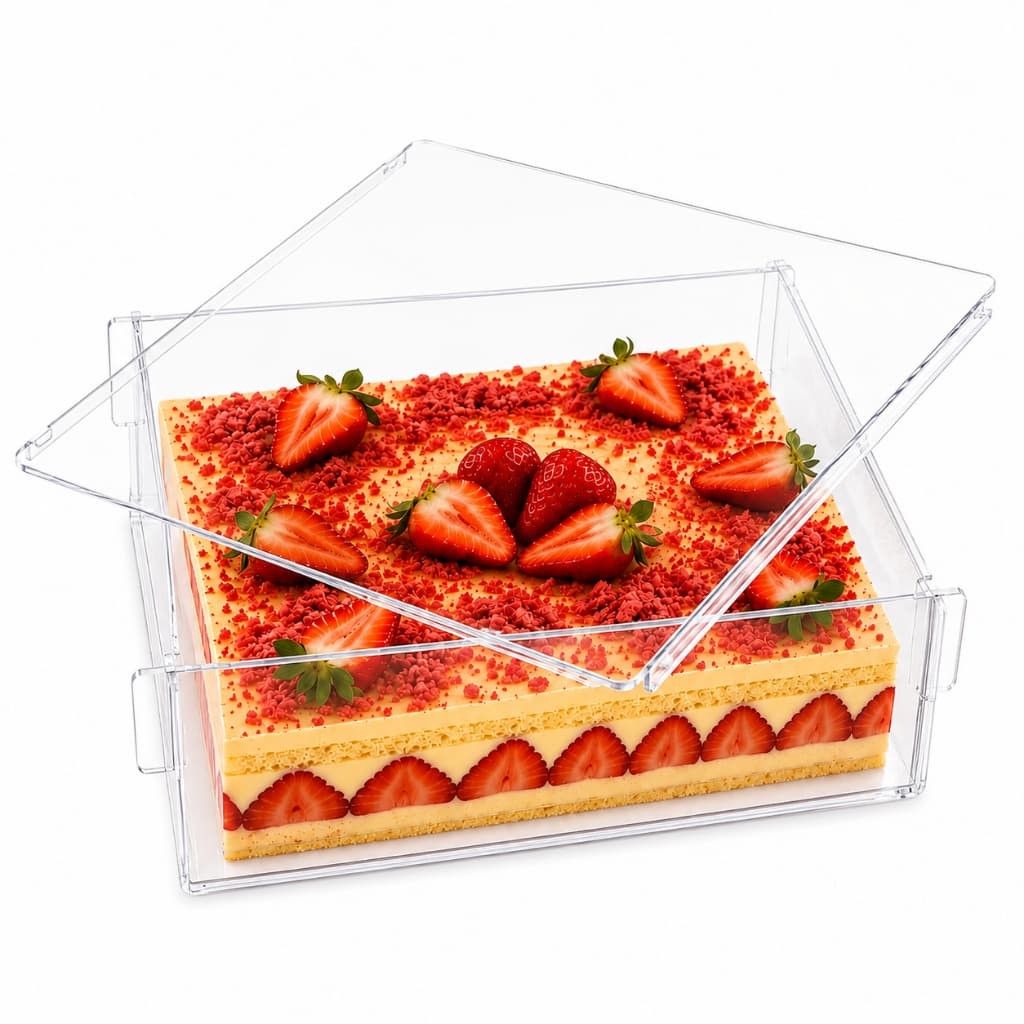 Kit 2 Formas COM TAMPA 30x30x10cm Acrílicas Grande Premium para Slice Cake Confeitaria Bolo Fatias