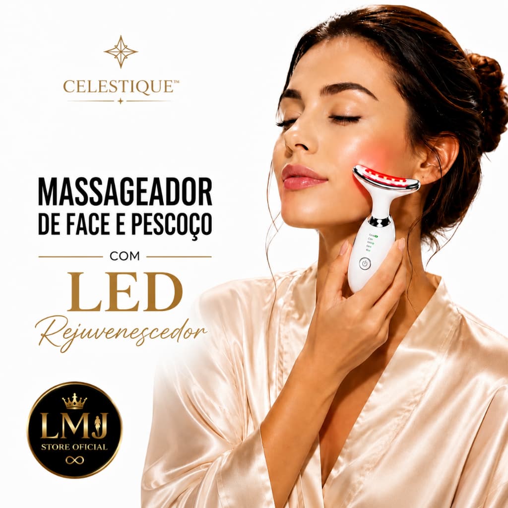 Massageado De Pescoço e Rosto LED Rejuvenescedor Vibração Anti-Rugas