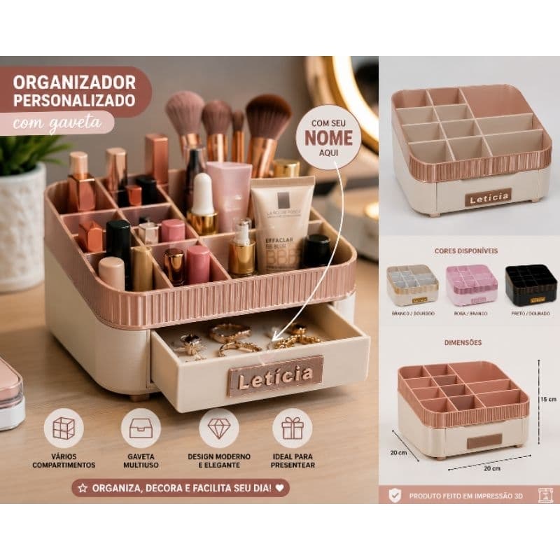 Organizador porta maquiagem personalizado com gaveta
