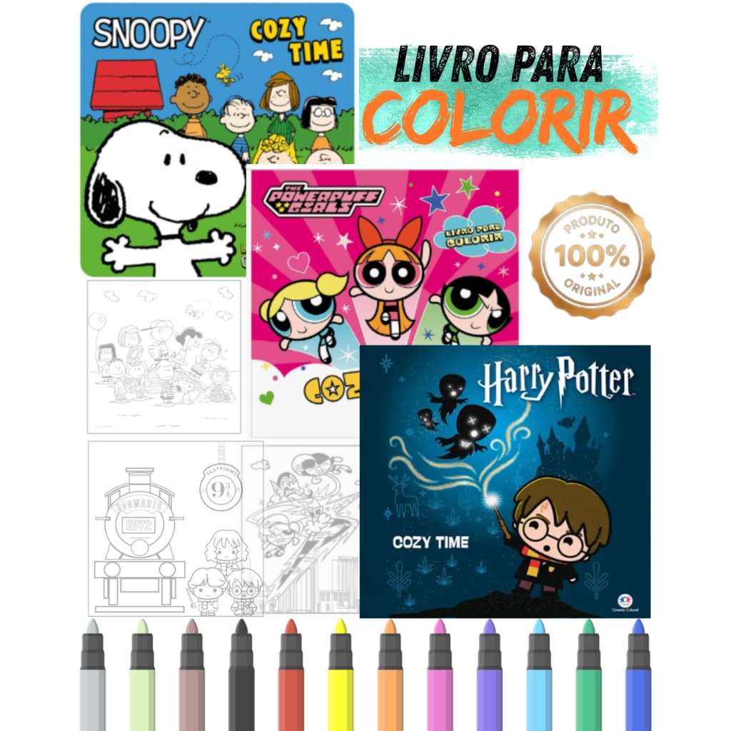 Livro Para Colorir Snoopy/Meninas Super Poderosas/Harry Potter / Cozy Time - Original - Papel Alta Gramatura (grosso)