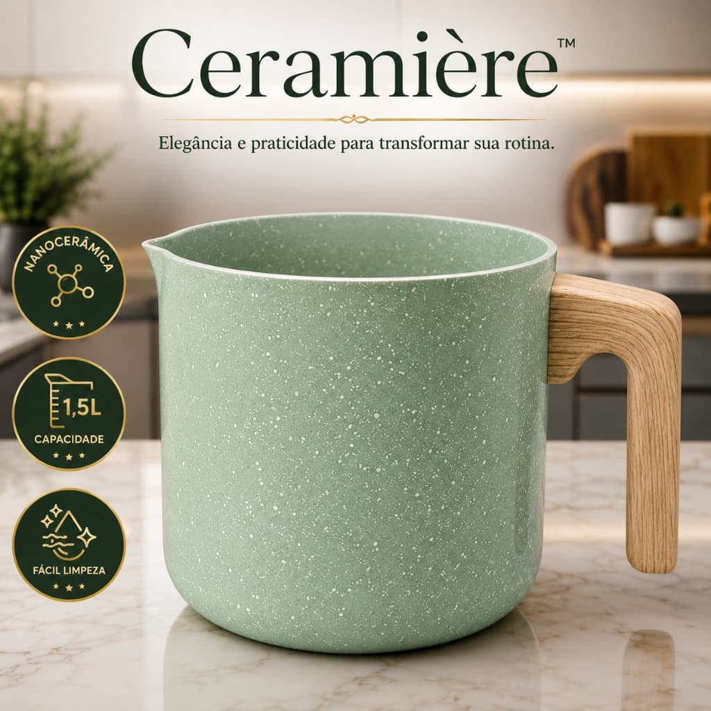 Leiteira Nanocerâmica 1500ml Antiaderente Ceramière™ Fácil Limpeza Alta Durabilidade Verde