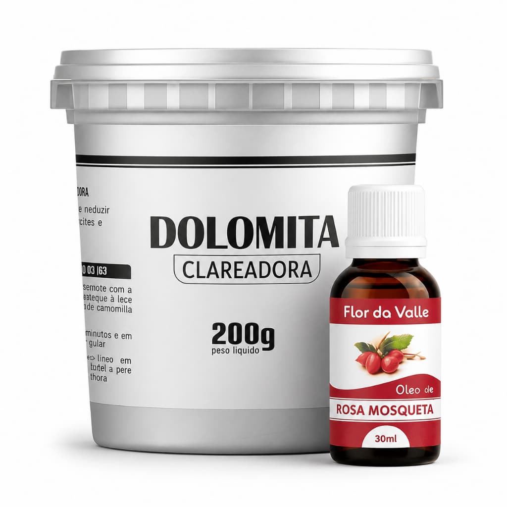 Dolomita Clareadora 200g Pote mais Óleo de Rosa Mosqueta 30ml Axila, Virilha e Rosto