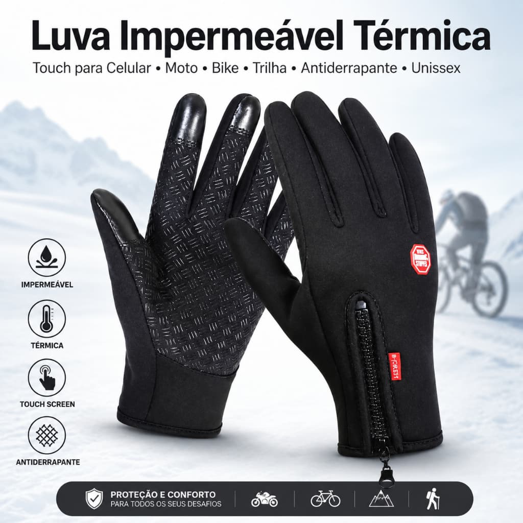 Luva Impermeável Térmica Touch Celular Para Moto Bike Esportes Trilha Frio Antiderrapante Unissex