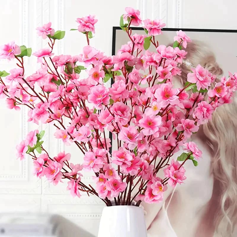 Kit Buquê De Flores De Cerejeira Artificial Flor De Pêssego rosa Estilo moderno Para Decoração De Casamento 63CM