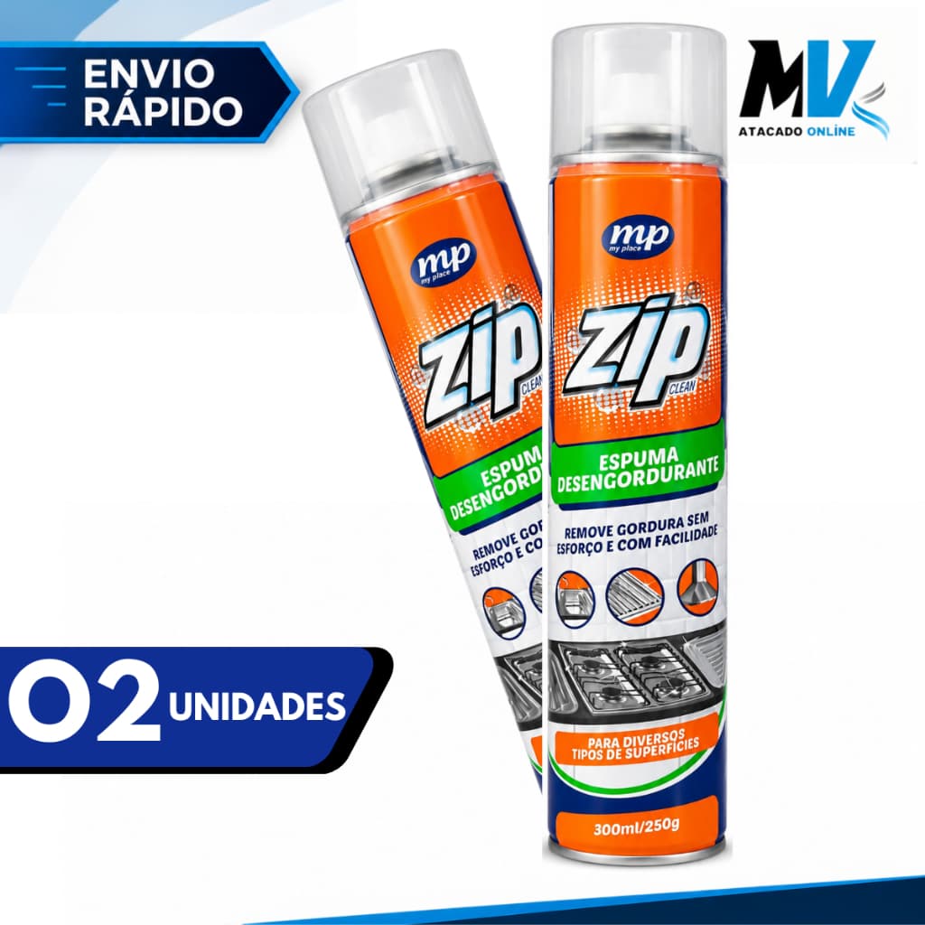 Kit 02 Espumas Desengordurante Zip Clean My Place 300ml Limpeza Remove Gordura Pesada