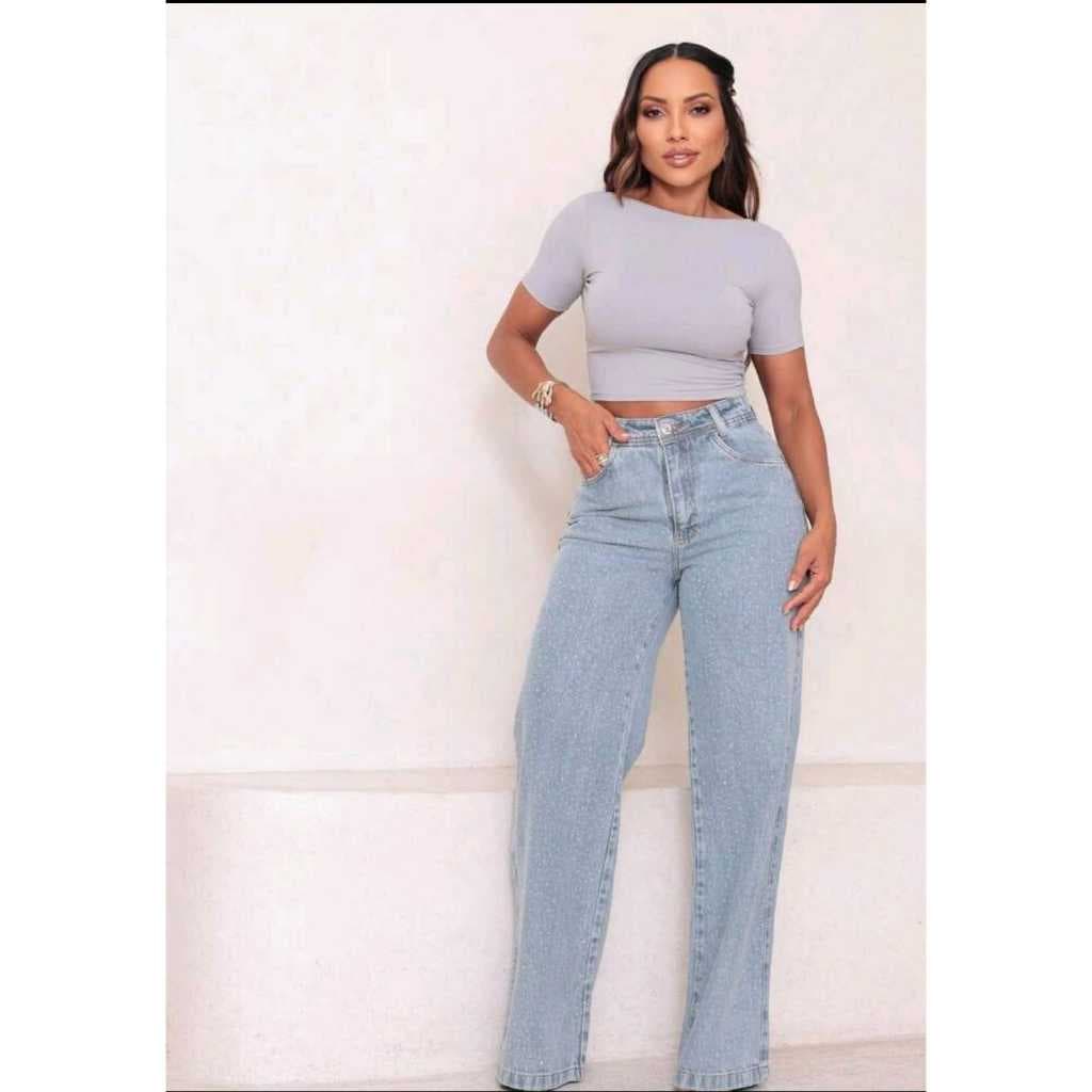 Calça Jeasn Feaminina Estilo Mom com Brilho
