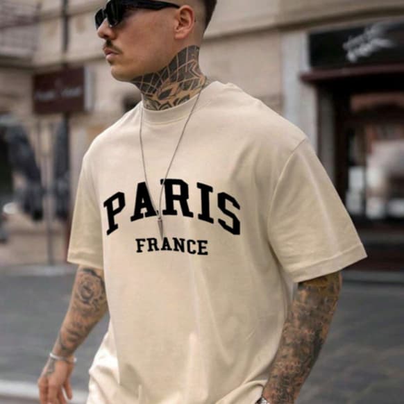 Camiseta Paris France Bordada Oversized Manga Curta Aesthetic Básica