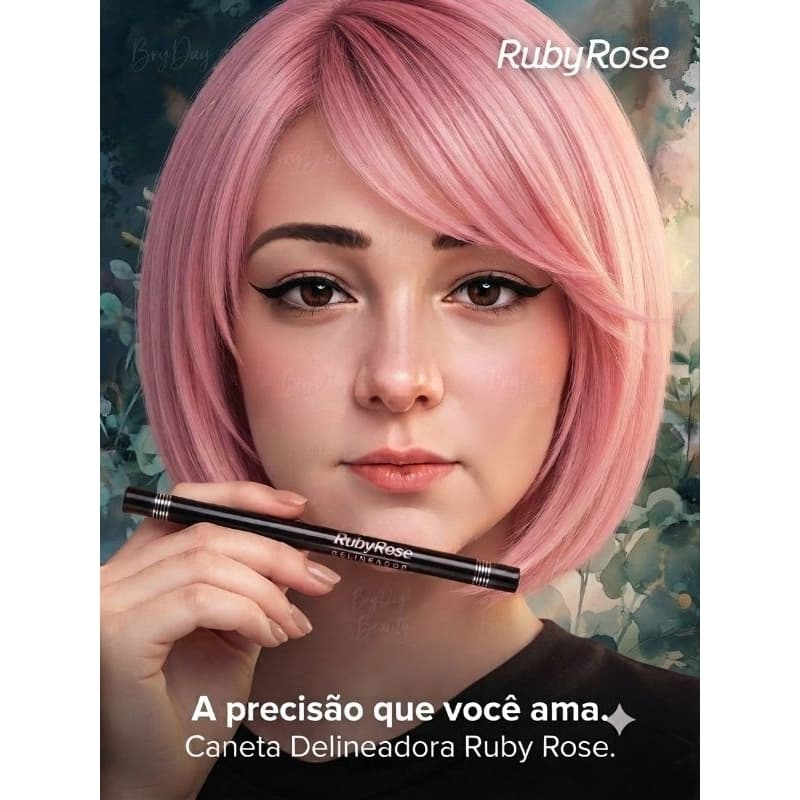 ​Caneta Delineadora Líquida Ruby Rose - Ponta Precisa, Longa Duração e Secagem Rápida - Preto Intenso