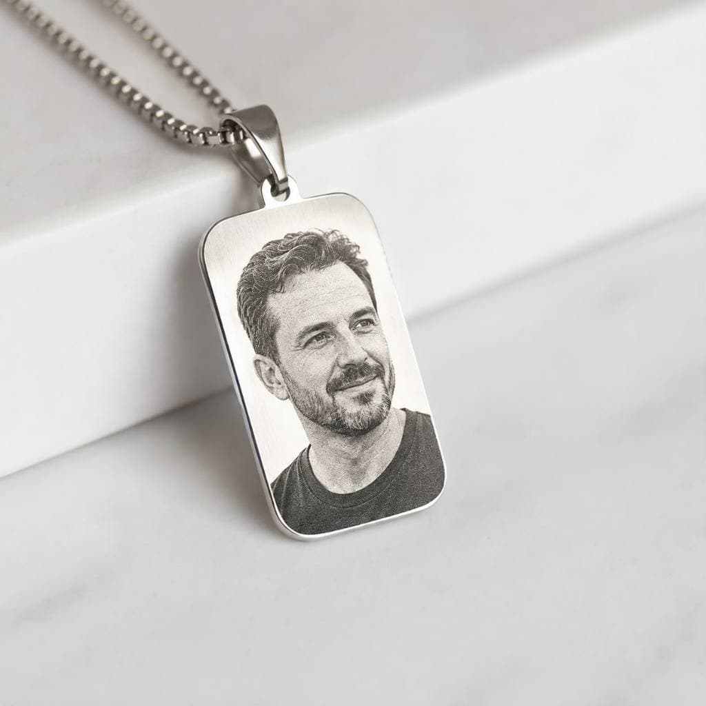 Pingente com Foto do Pai Personalizado | Medalha em Aço Inox com Nome Gravado | Presente Especial